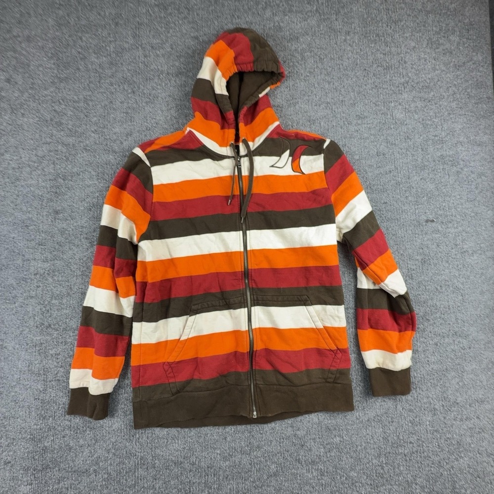 Hurley Hoodie Mens Large Multicolor Striped Full Zip Fleece Logo Pockets